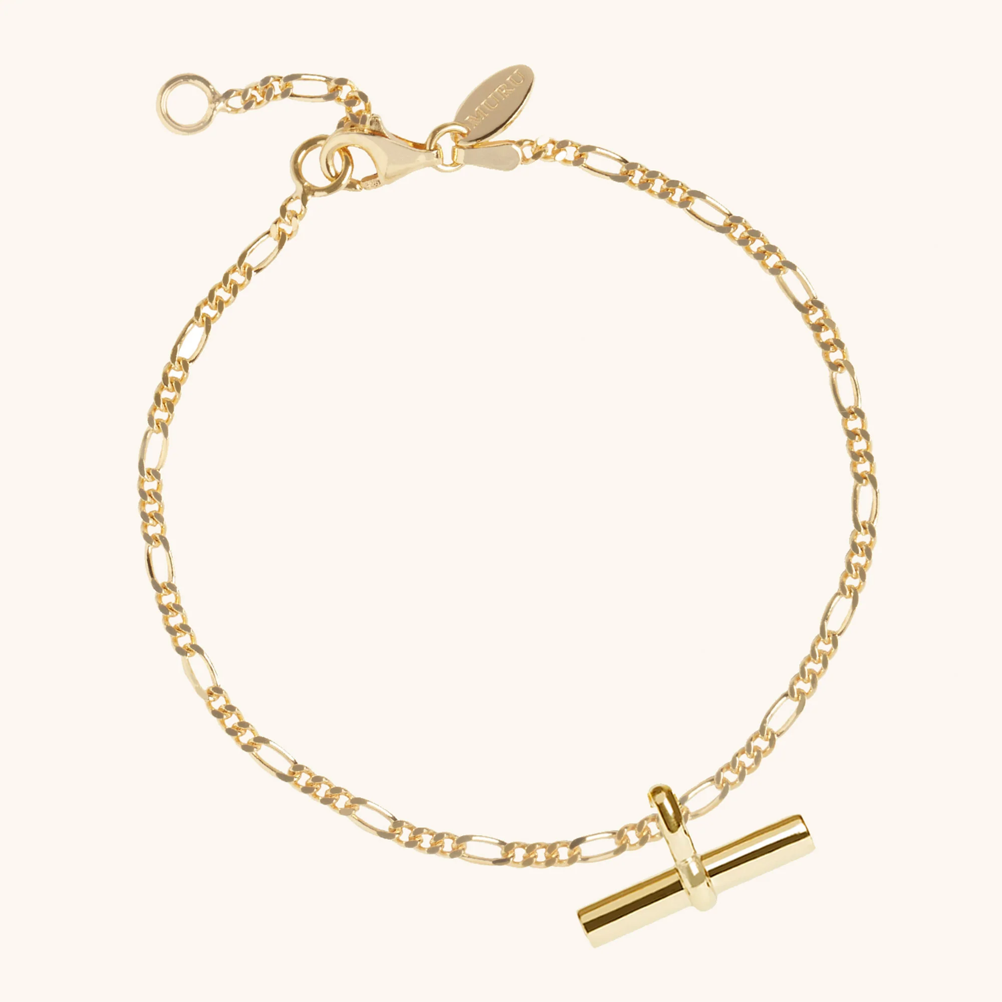 T-Bar Figaro Chain Bracelet Gold