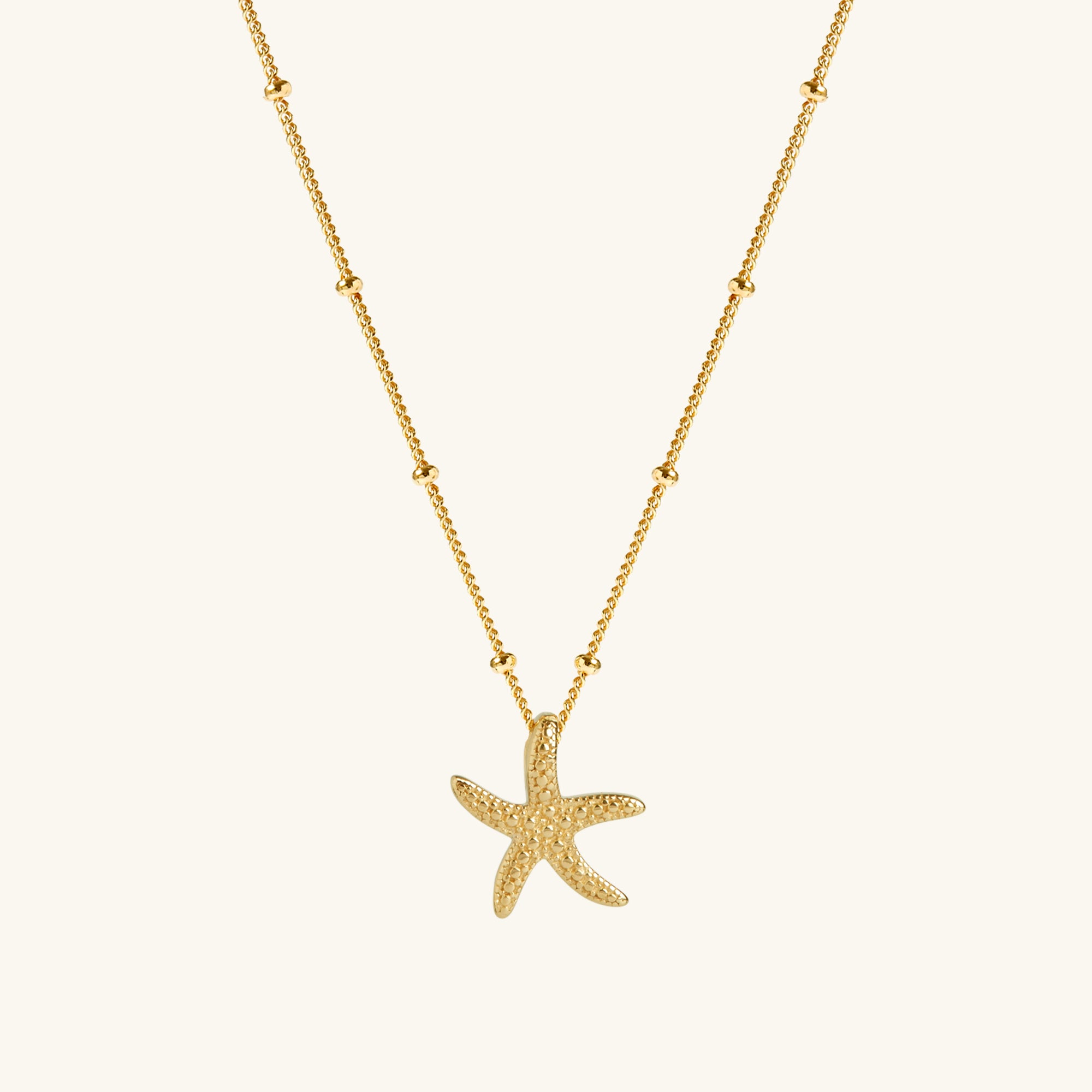 Gold Starfish Necklace With Bead Chain
