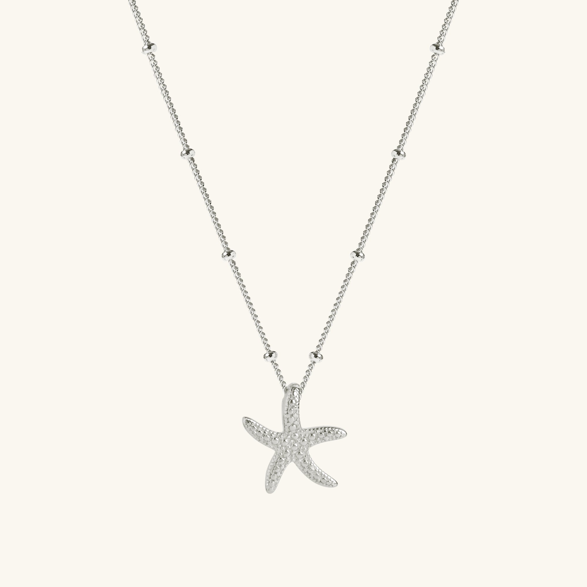 Silver Starfish Necklace With Bead Chain