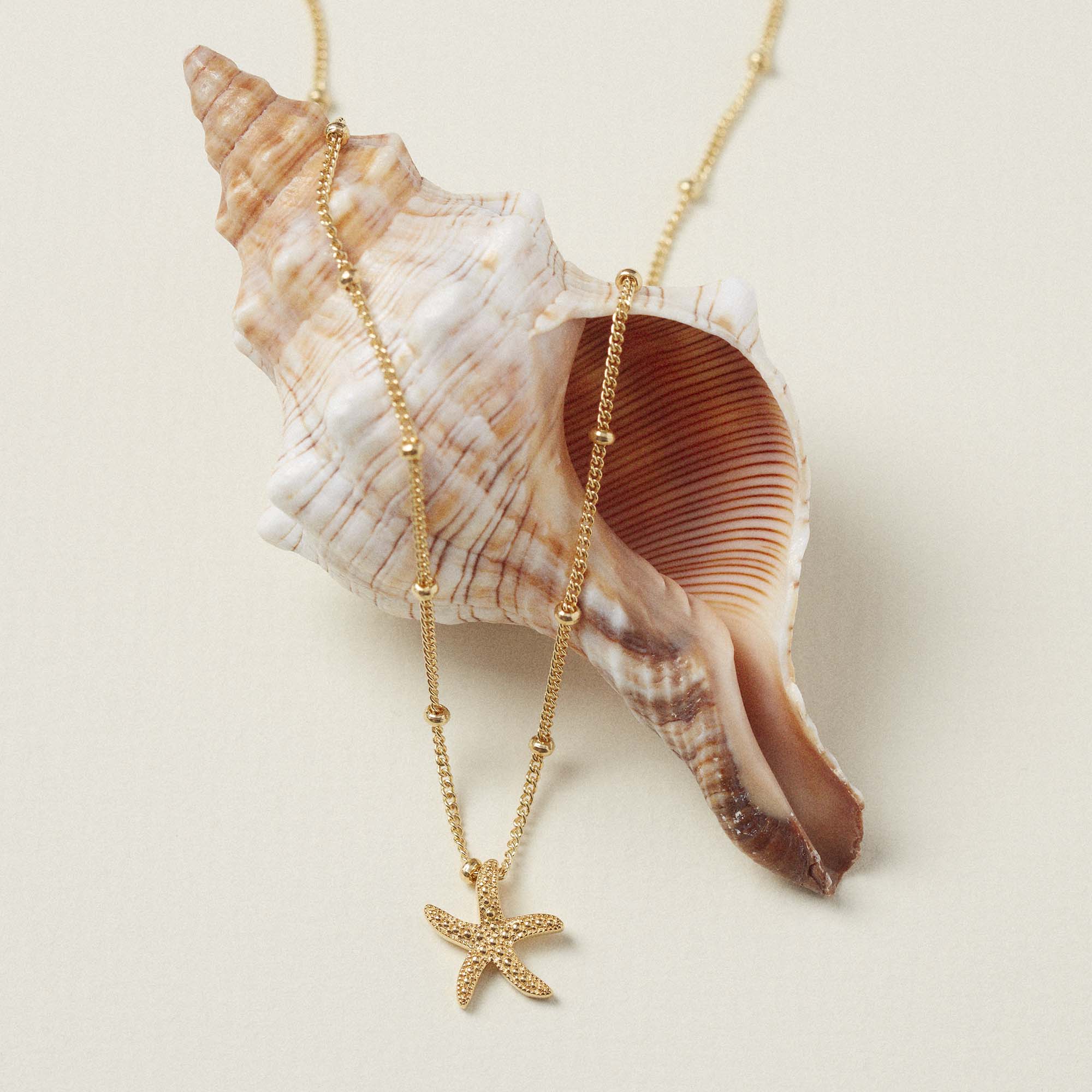 Silver Starfish Necklace With Bead Chain - Image 4