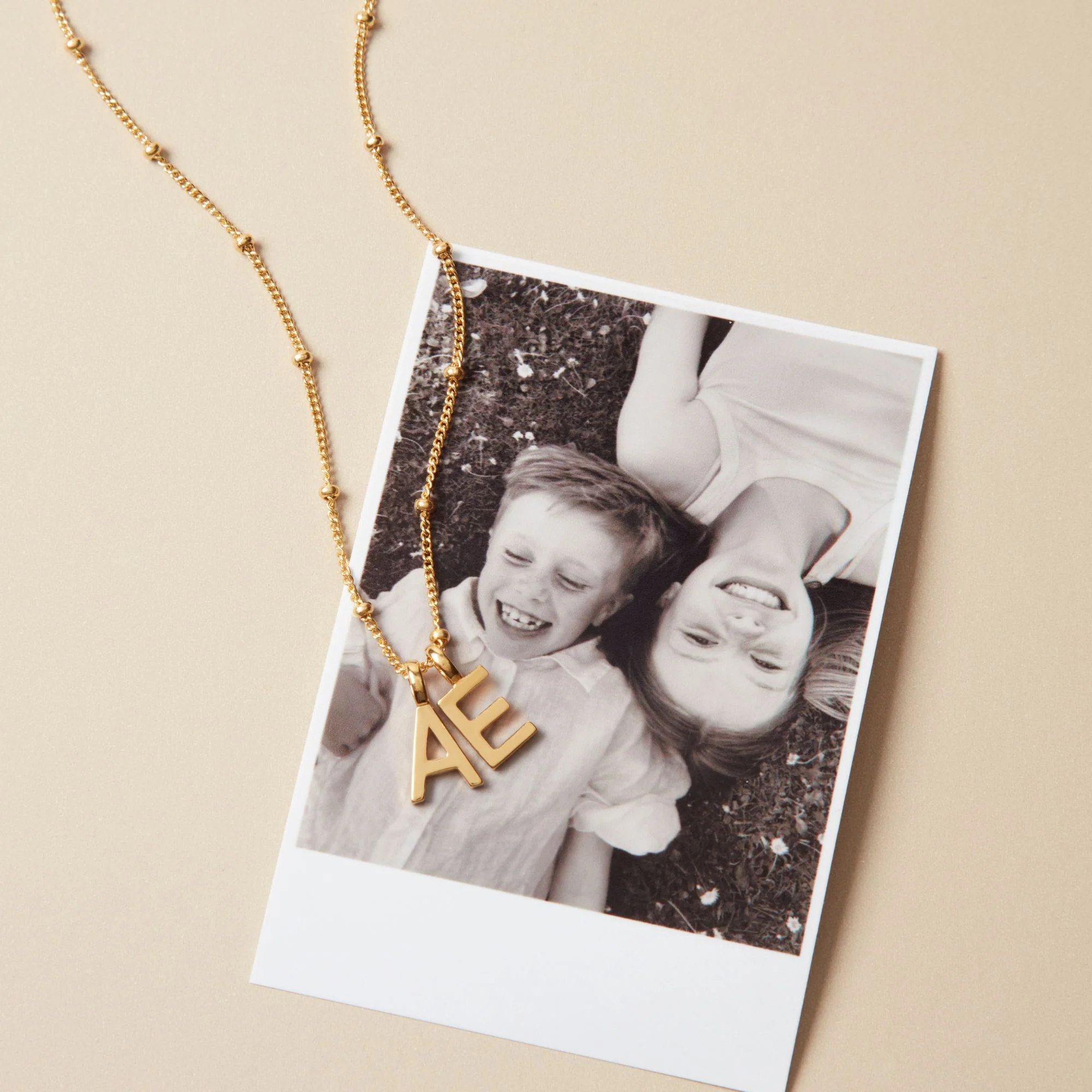 Double Letter Necklace with Bead Chain Silver - Image 3