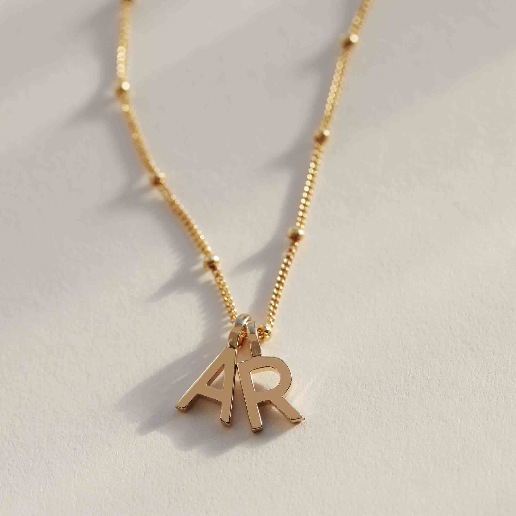 Double Letter Necklace with Bead Chain Silver - Image 5