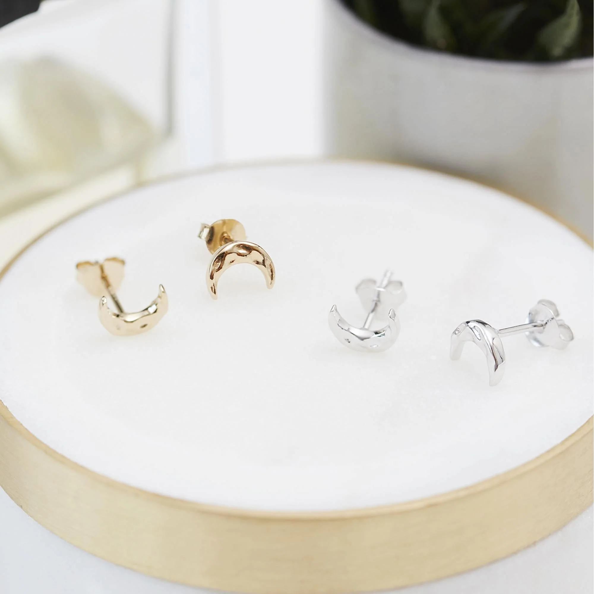 Moon Stud Earrings Gold - Image 3