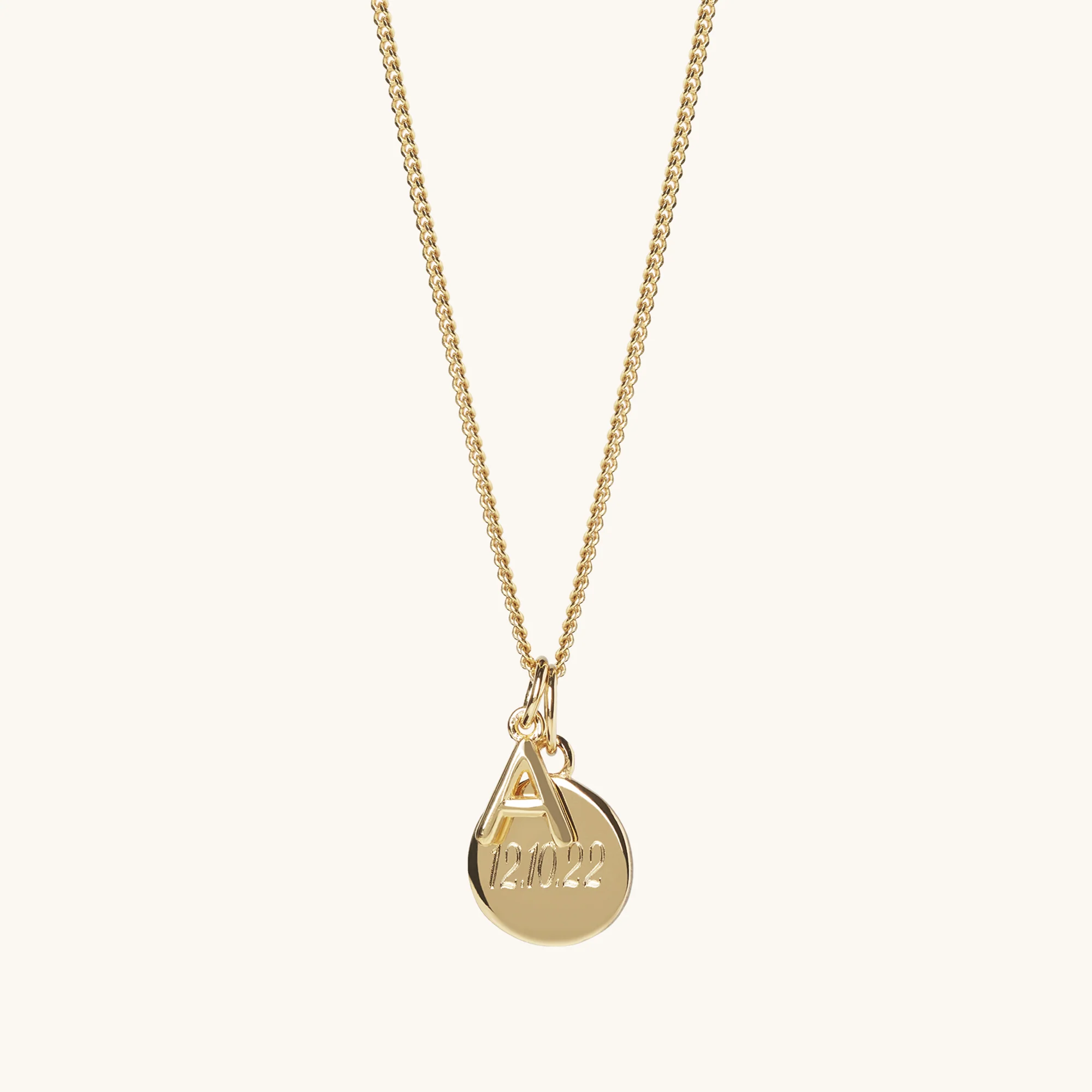 Personalised Disc & Letter Necklace Gold
