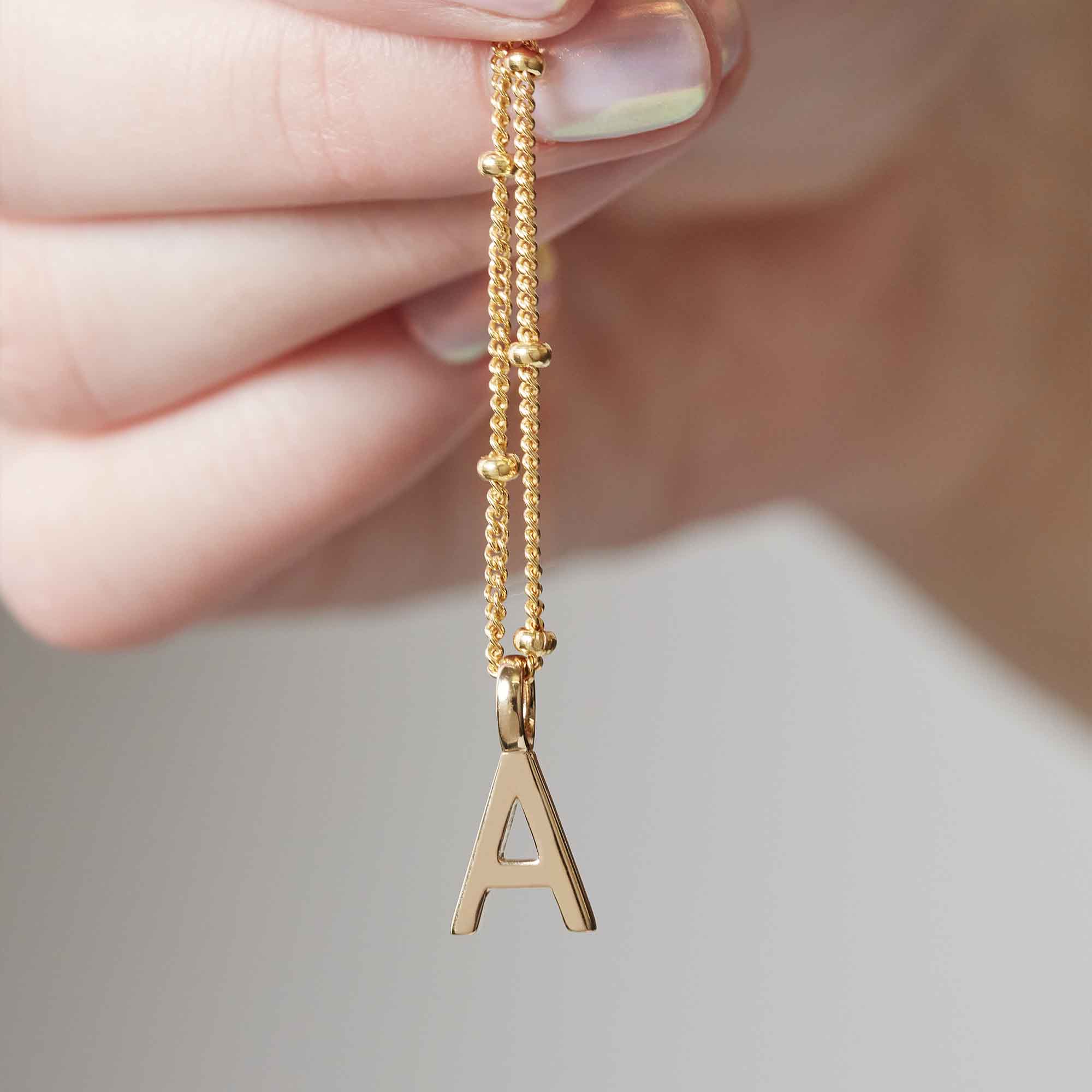 Letter Necklace with Bead Chain Gold - Image 3