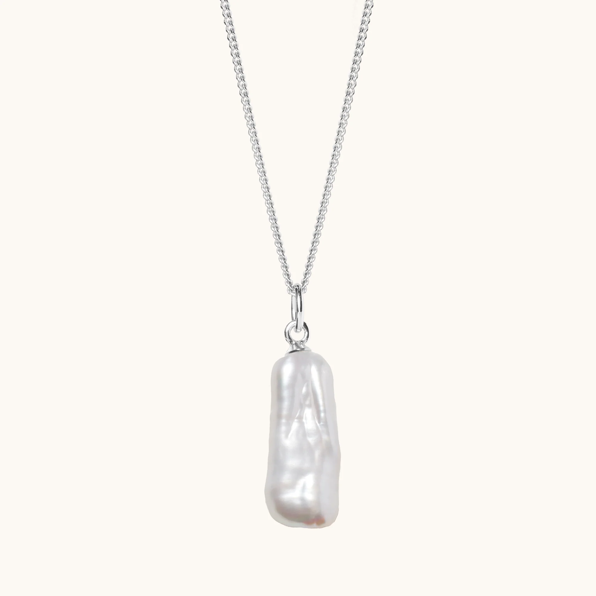 Long Pearl Necklace Silver