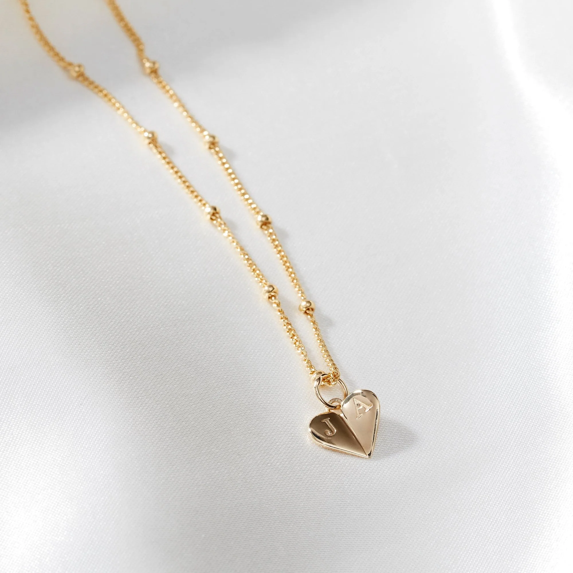 Gold Mini Heart Necklace With Bead Chain - Image 2