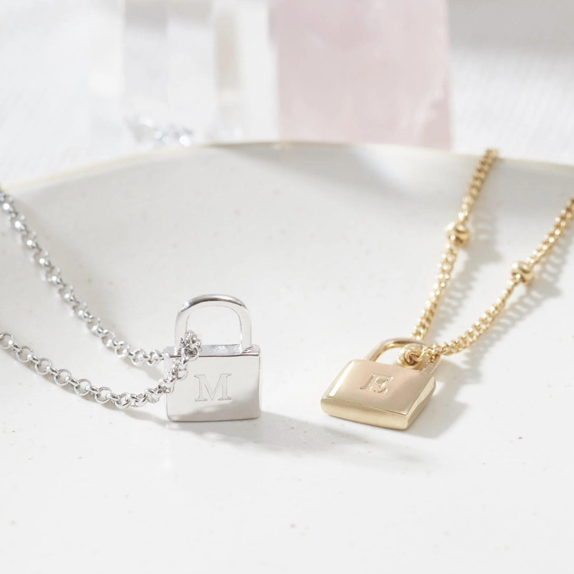 Padlock Necklace Silver With Bead Chain - Image 4