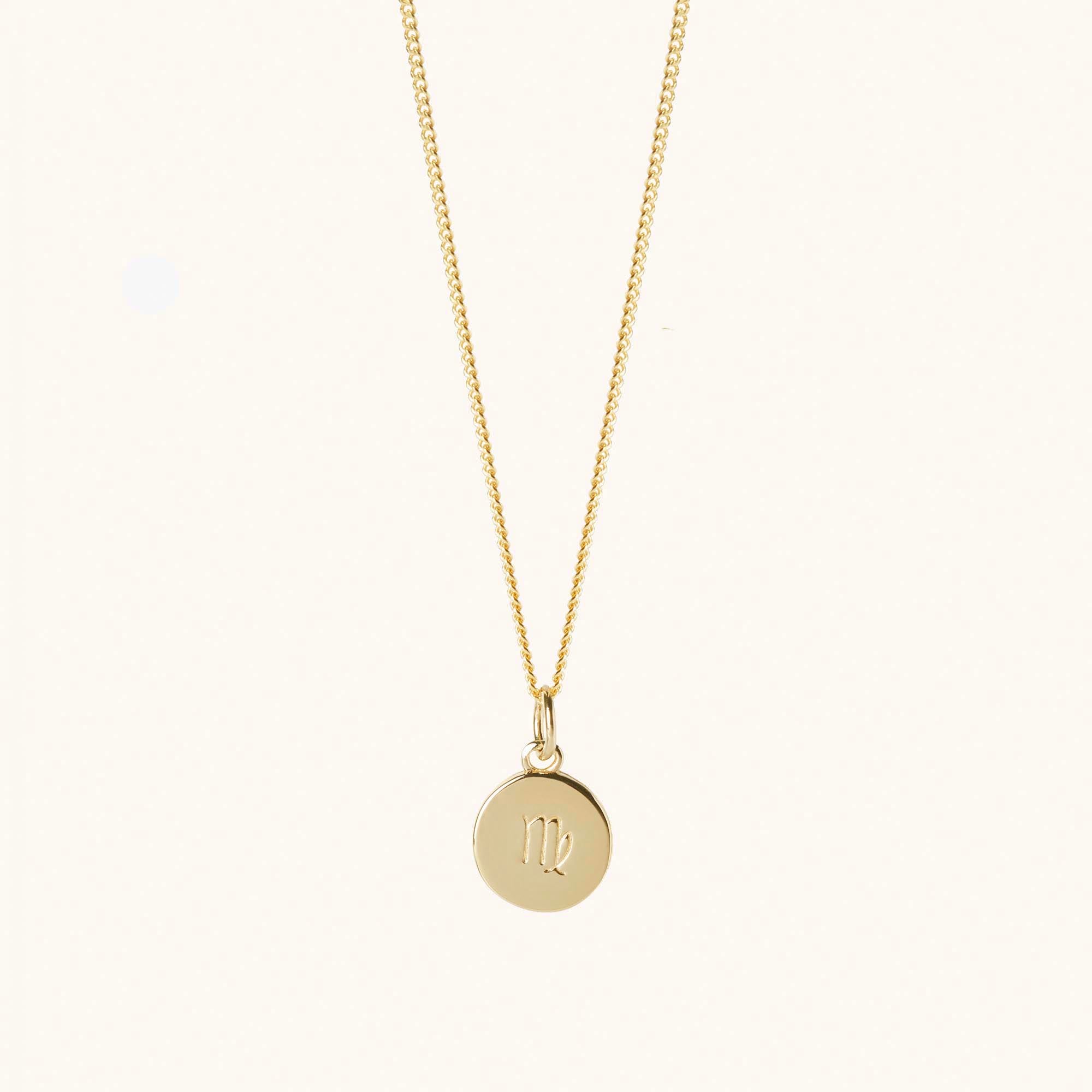 Gold Zodiac Disc Necklace With Curb Chain