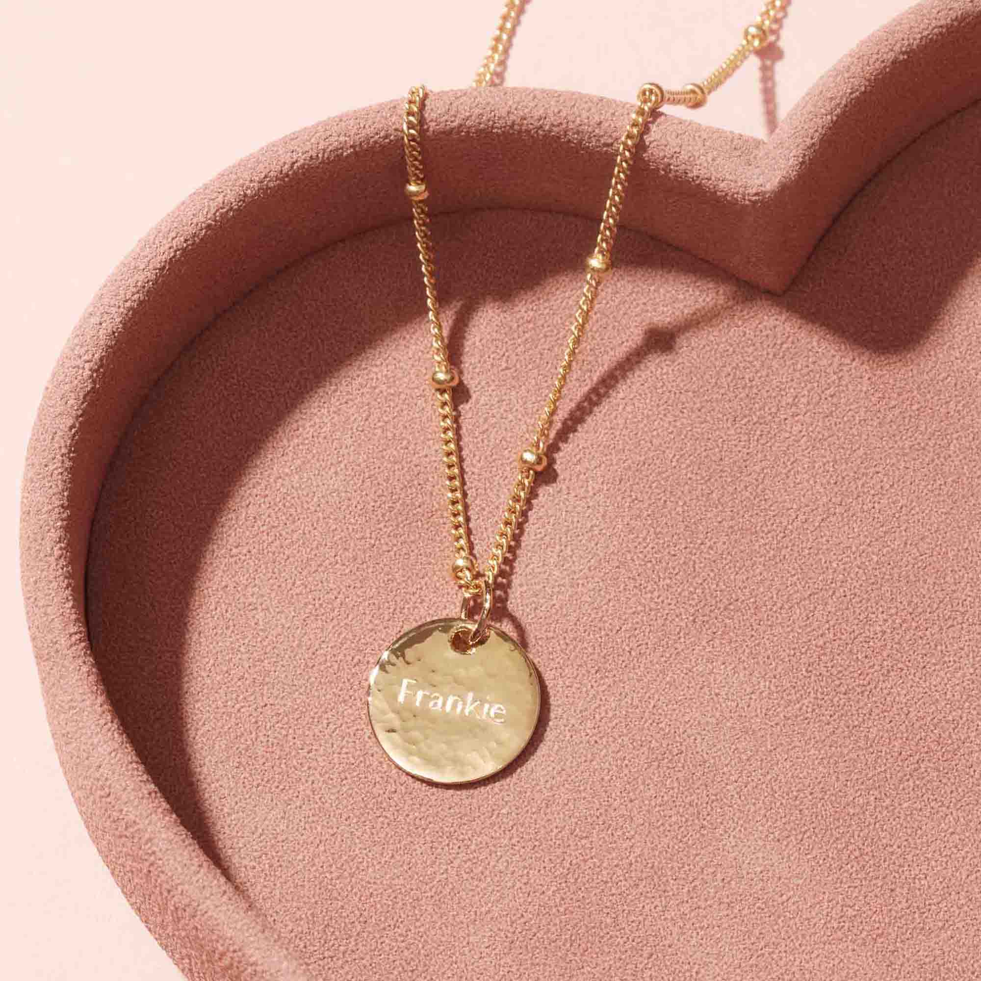 Gold Hammered Necklace with Bead Chain - Image 3