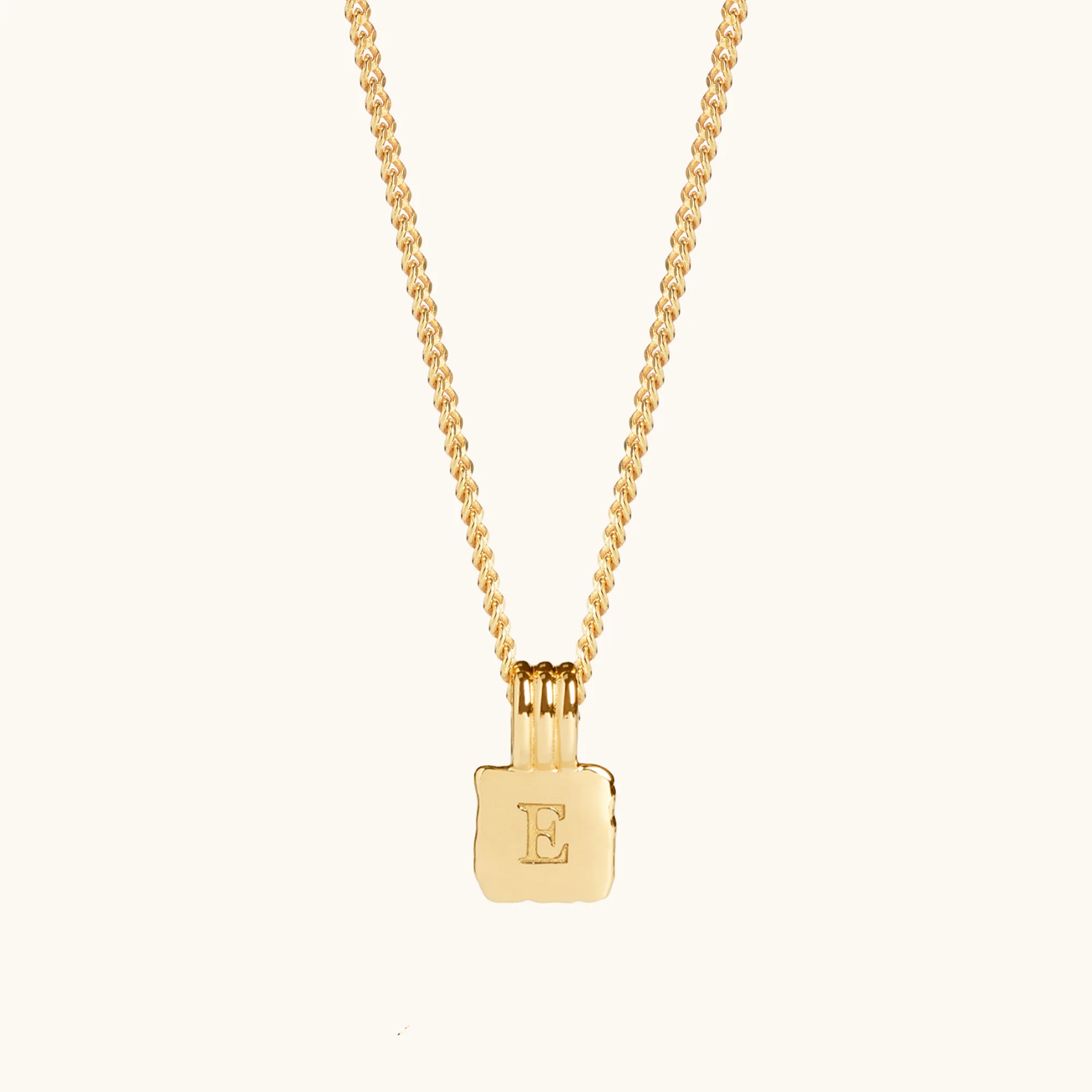 Mini Initial Square Charm Necklace Gold