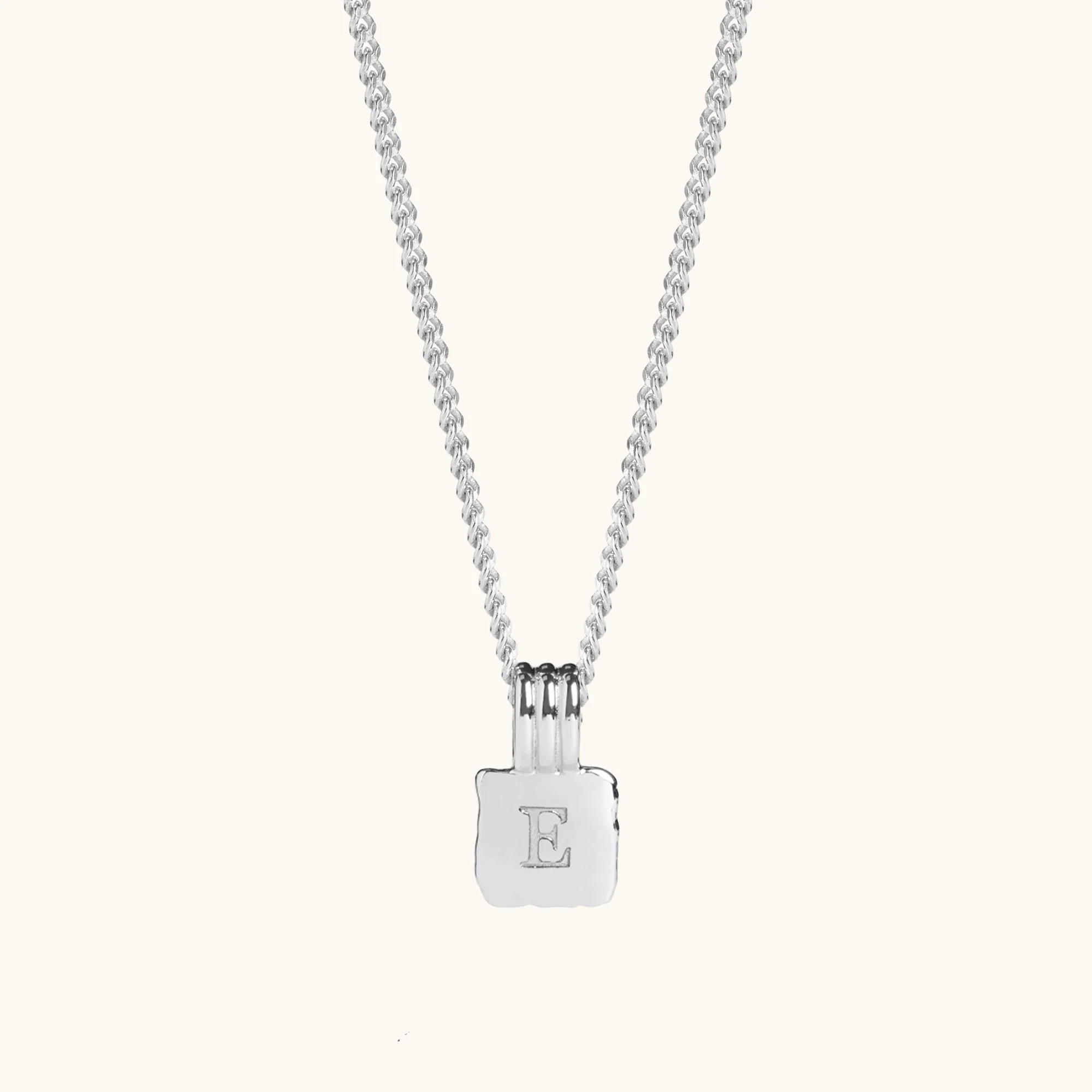 Mini Initial Square Charm Necklace Silver