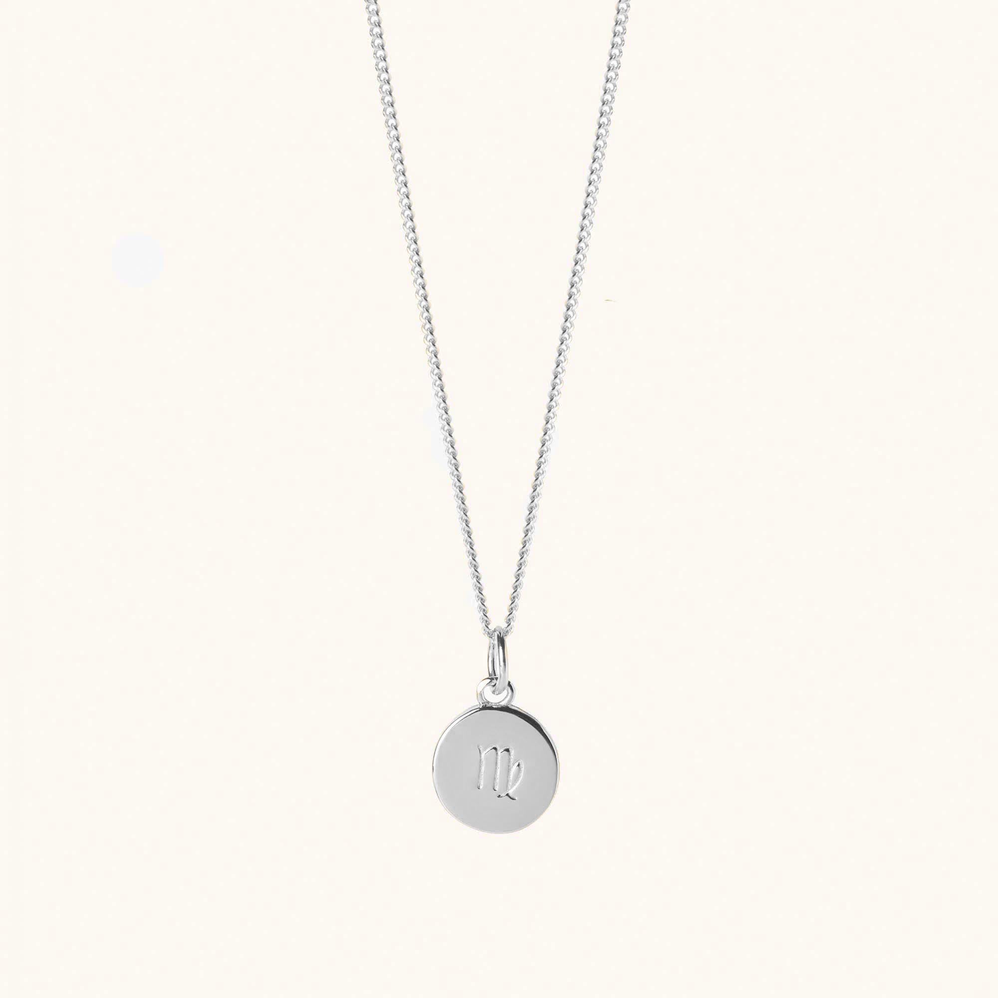 Zodiac Symbol Disc Curb Chain Necklace in Silver