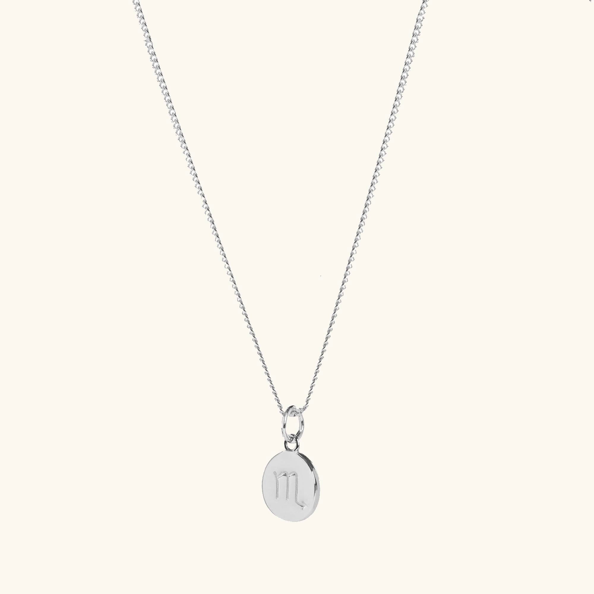 Zodiac Symbol Disc Curb Chain Necklace in Silver - Image 3