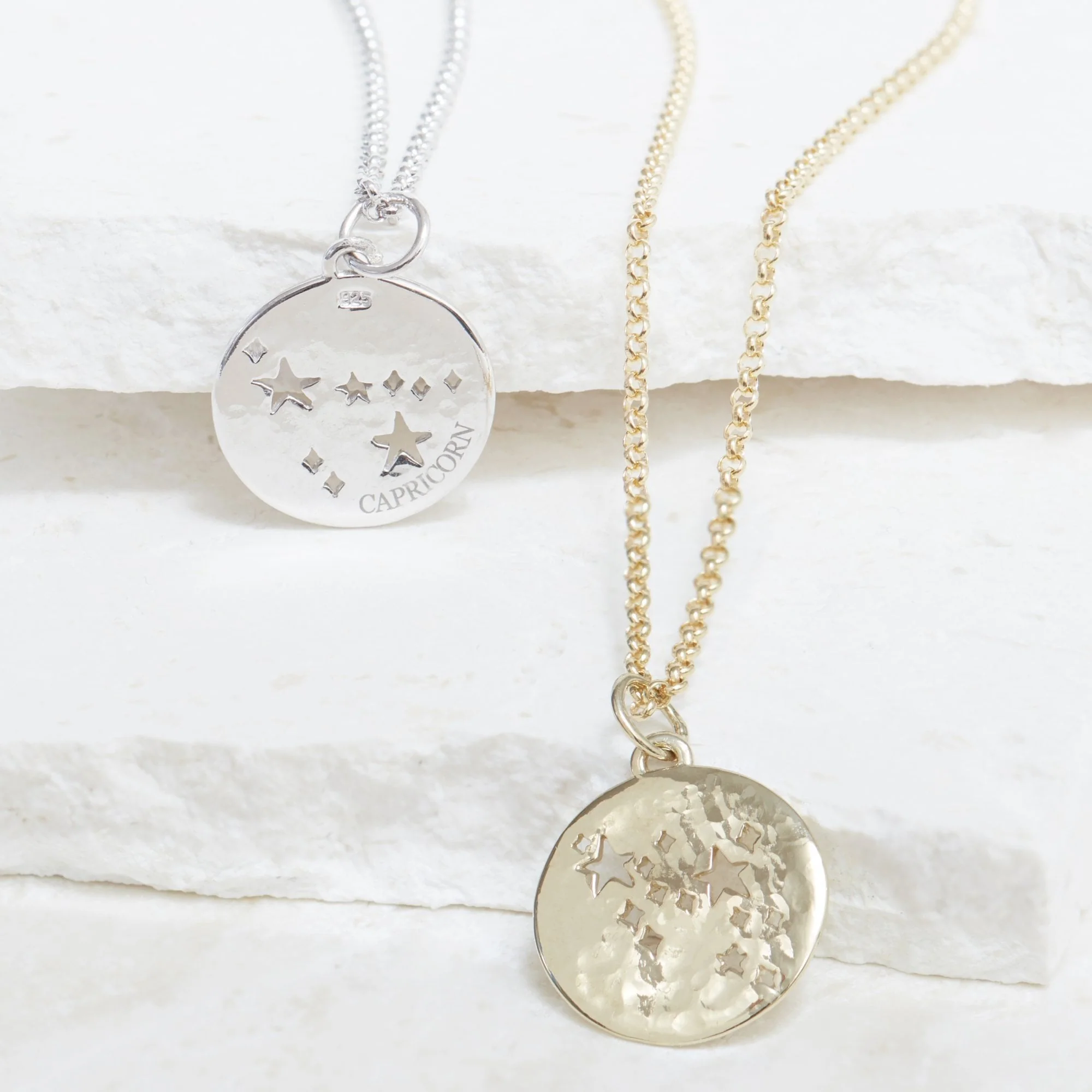 Capricorn Zodiac Necklace Hammered Gold - Image 4