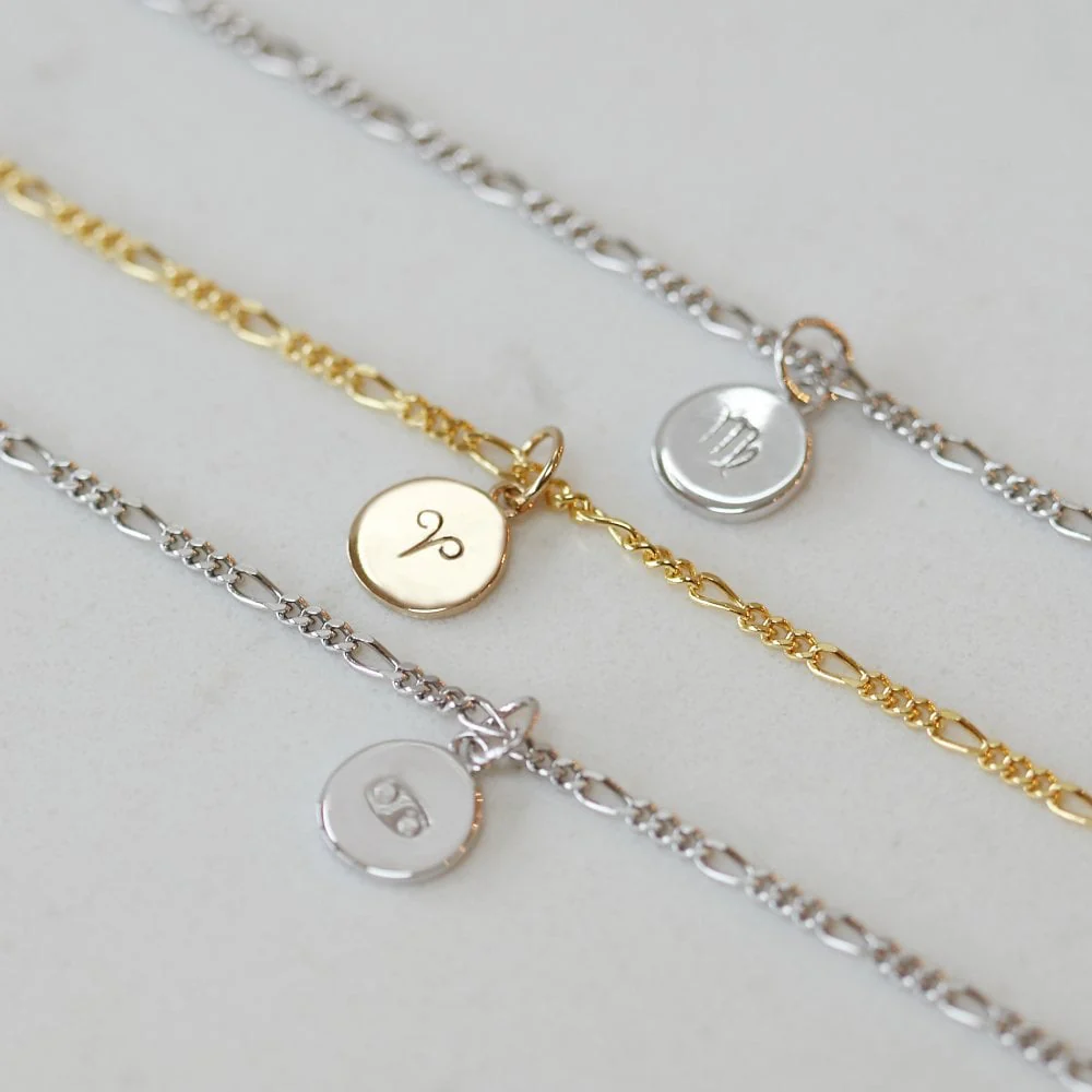 Zodiac Sign Figaro Chain Anklet Gold - Image 2